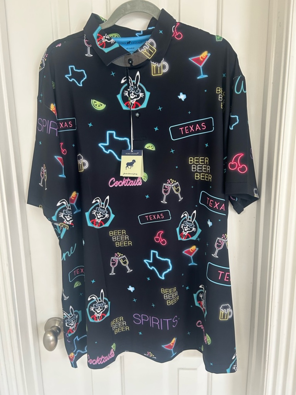 Black Neon Texas Cocktail Print Polo Shirt